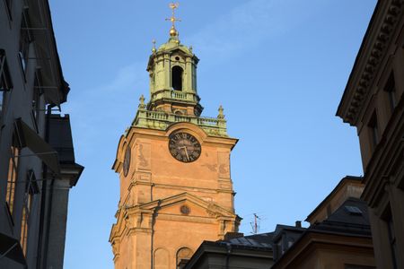 Tower of Storkyrkan Church, Gamla Stan Island; Stockholm; Sweden; Europe