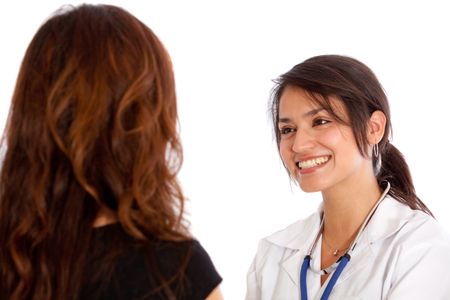 Female doctor talking to a patient - isolated over white