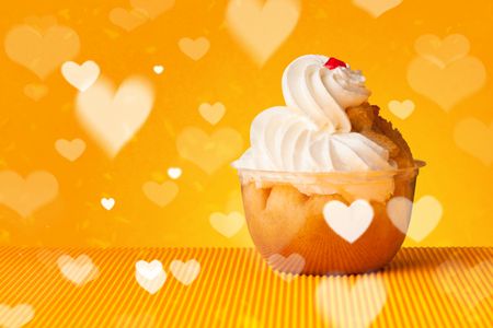 Delicious pretty party cakes with heart shape symbols on colorful background