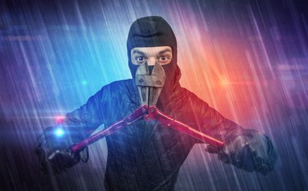 Burglar in action with colorful concept.