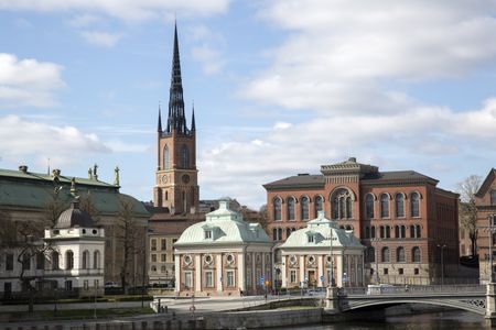 Building and Church on Riddarholmen Island; Old Town - Gamla Stan, Stockholm; Sweden; Europe