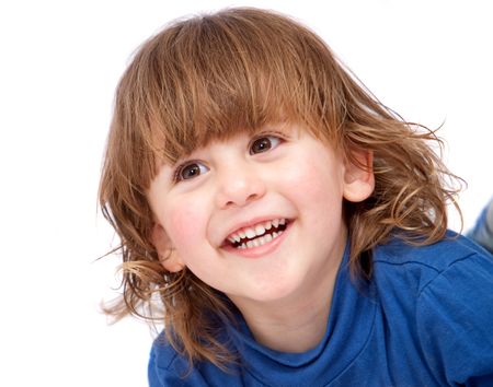 Boy portrait smiling - isolated over a white background