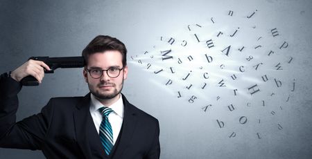 man-shoots-head-gun-letters-coming-654882895 Man shoots his head with gun and letters are coming out from his head