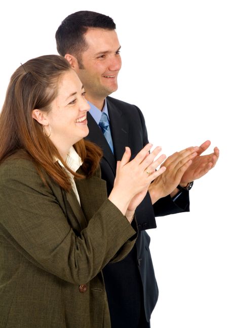 business partners applauding over a white background