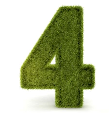 Number four in 3D and grass texture - isolated over white