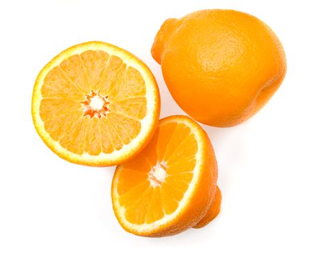 oranges in yellow isolated over a white background