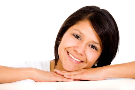 latin american girl portrait smiling and isolated over a white background