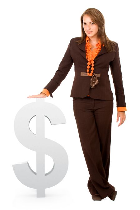 business woman with dollar sign isolated over a white background