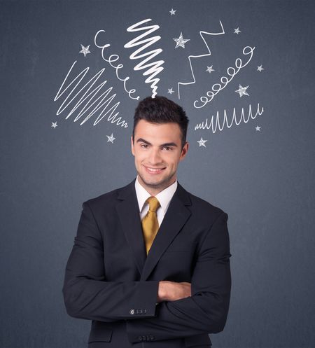 Young businessman with white scribbles around his head