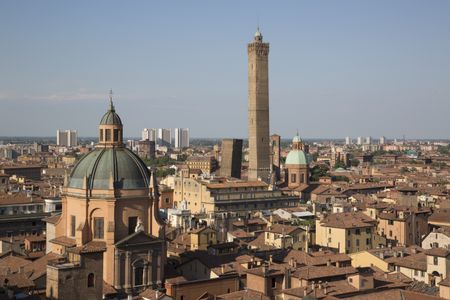 Cityscape, Tower and Church Dome, Bologna; Italy