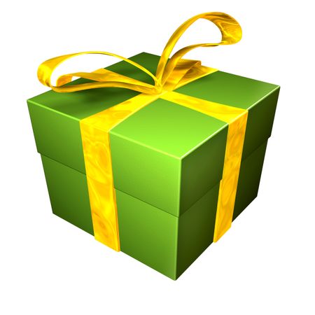christmas gift in green and yellow isolated over a white background