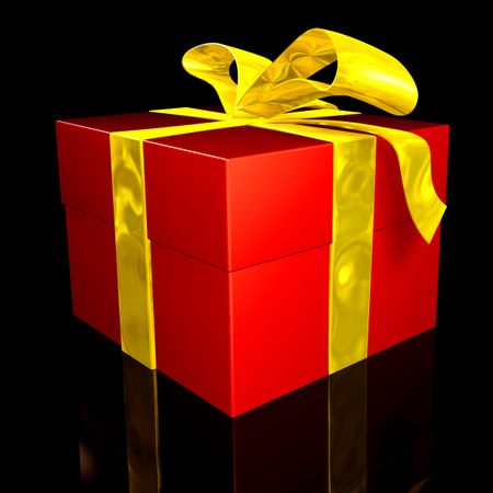 christmas gift in red and yellow isolated over a black background
