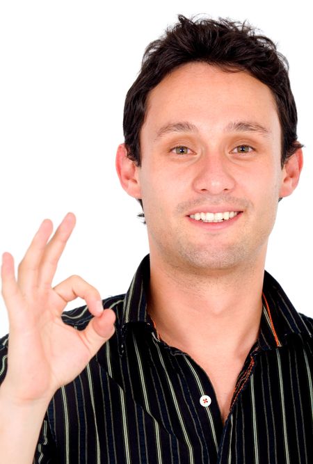 business man smiling doing the okay sign over a white background
