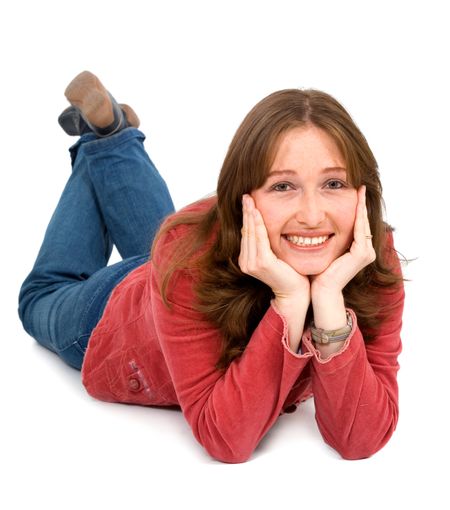 Casual woman portrait over a white background