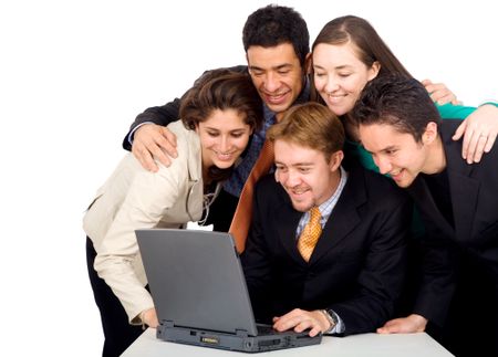 business team in an office laptop computer - meeting