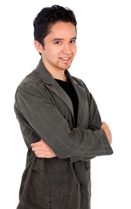 casual man portrait smiling - isolated over a white background