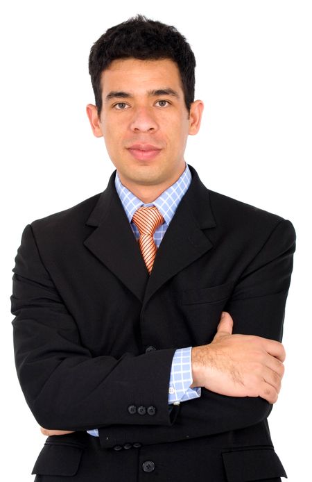 confident hispanic business man portrait - isolated over a white background