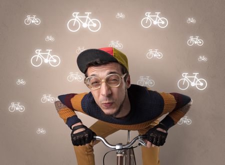 young-ridiculous-biker-line-drawn-bikes-674023174 Young ridiculous biker with line drawn bikes on the background