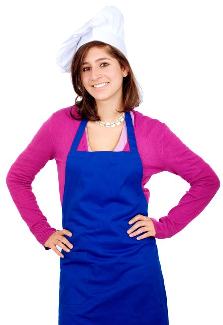 female chef portrait isolated over a white background