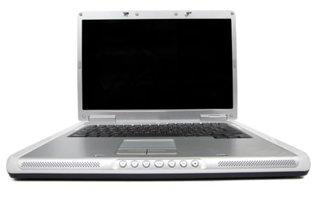 laptop computer isolated over white taken from a very close range - focus is on the screen