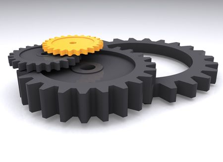 Gears in perspective over white
