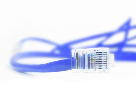 blue network cable over a white background