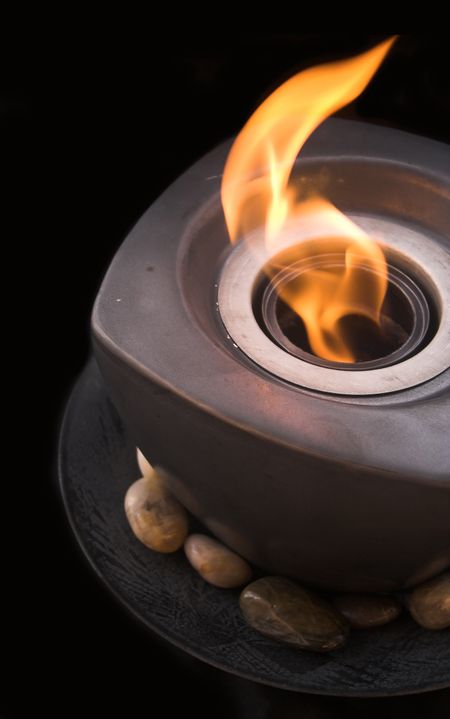 Lit gel burner closeup