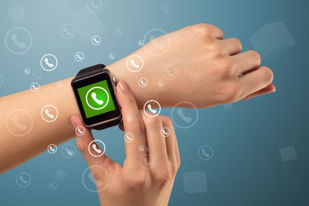 Female handwearing a ringing smartwatch with call icons around