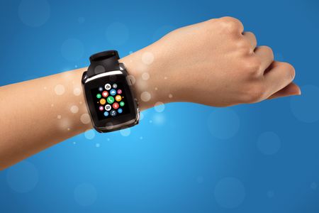 naked-female-hand-smartwatch-application-icons-678055723 Naked female hand with smartwatch and with application icons on it