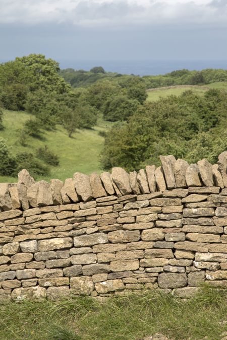Countryside and Stone Wall, Broadway; Worcestershire; England; UK