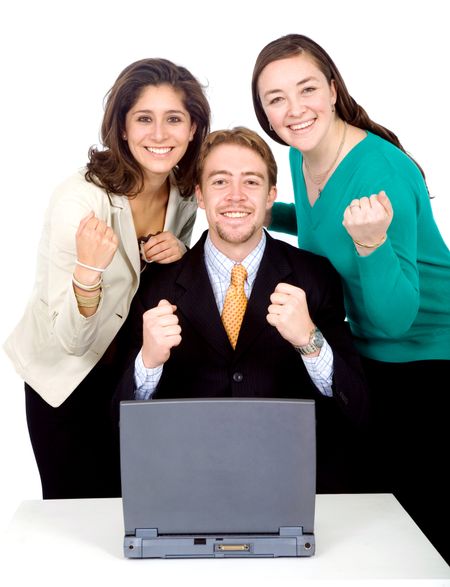business successful team in front of a laptop computer