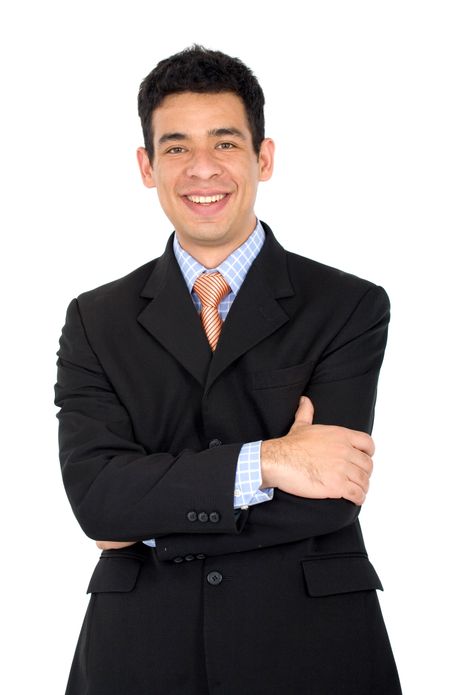 confident and friendly business man portrait - isolated over a white background
