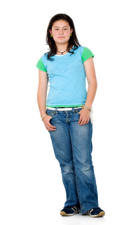 casual girl standing up over a white background