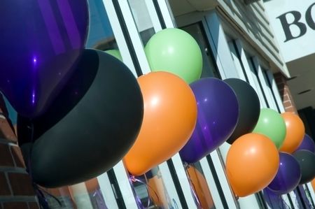 Balloons outside a bookstore
