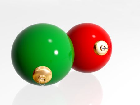 christmas ball in red and green over white