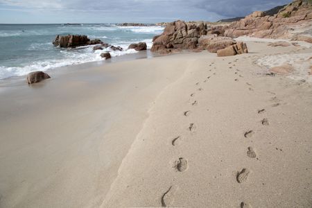 Footprints on Forcados Point Beach; Costa de la Muerte; Galicia; Spain