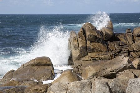 Waves and Rocks at Barca Point, Muxia; Galicia; Spain