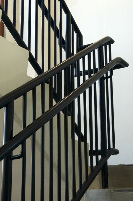 Handrails in a public stairwell