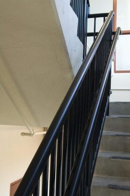 Handrail in a public stairwell