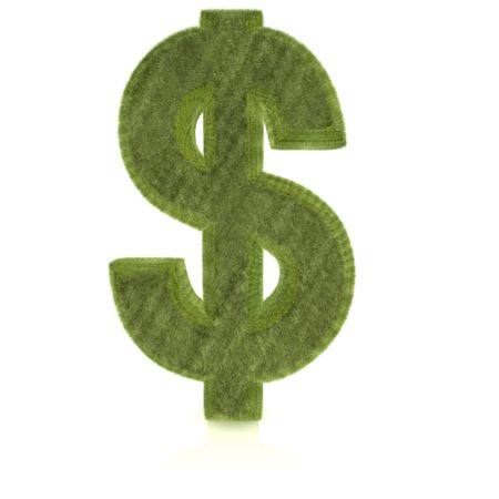 3D Dollar symbol in grass texture ? isolated over a white background