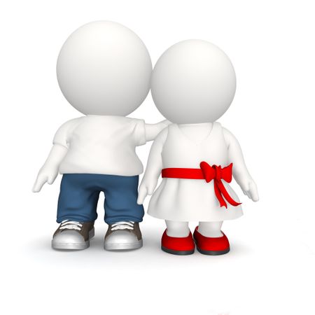Happy 3D couple hugging - isolated over white