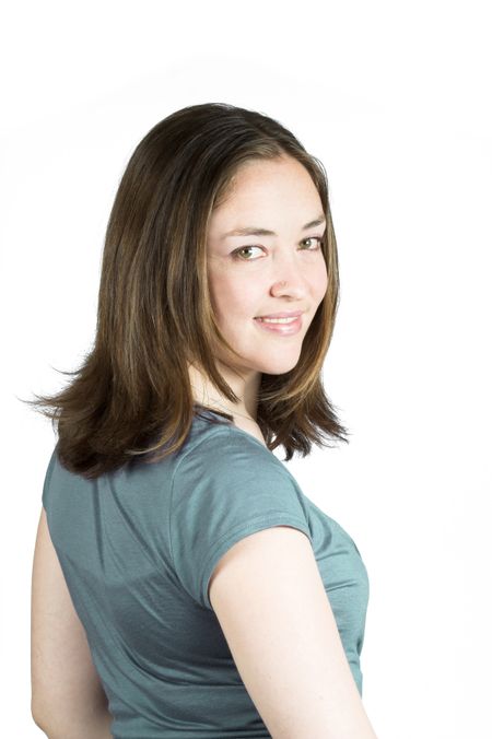 Portrait of a beautiful woman looking over her shoulder