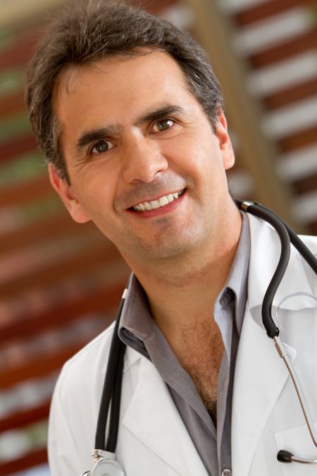 Male doctor with a stethoscope at the hospital