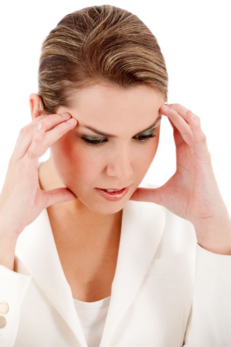 Stressed business woman - isolated over a white background