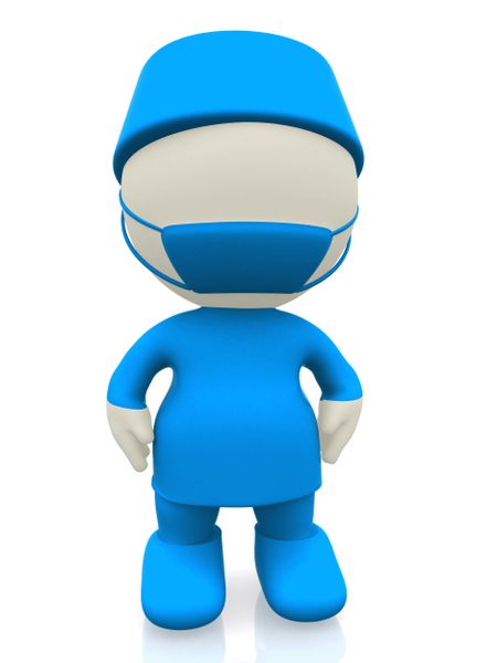 3D surgeon in blue uniform - isolated over a white background