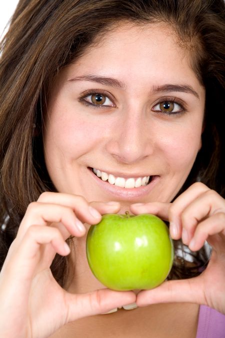 apple girl in green face portrait smiling