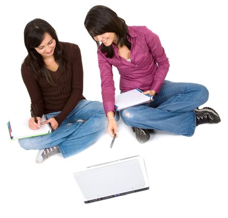female students isolated over a white background