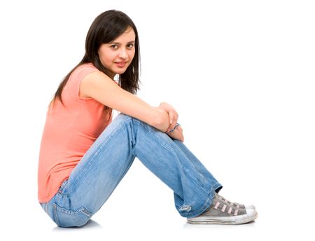 Casual woman portrait over a white background