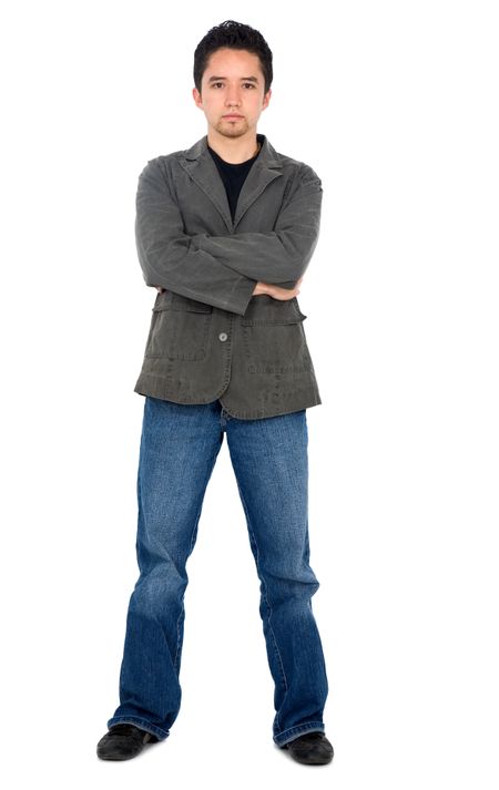 Casual friendly man standing – isolated over a white background
