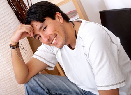 casual man lifestyle portrait smiling at home